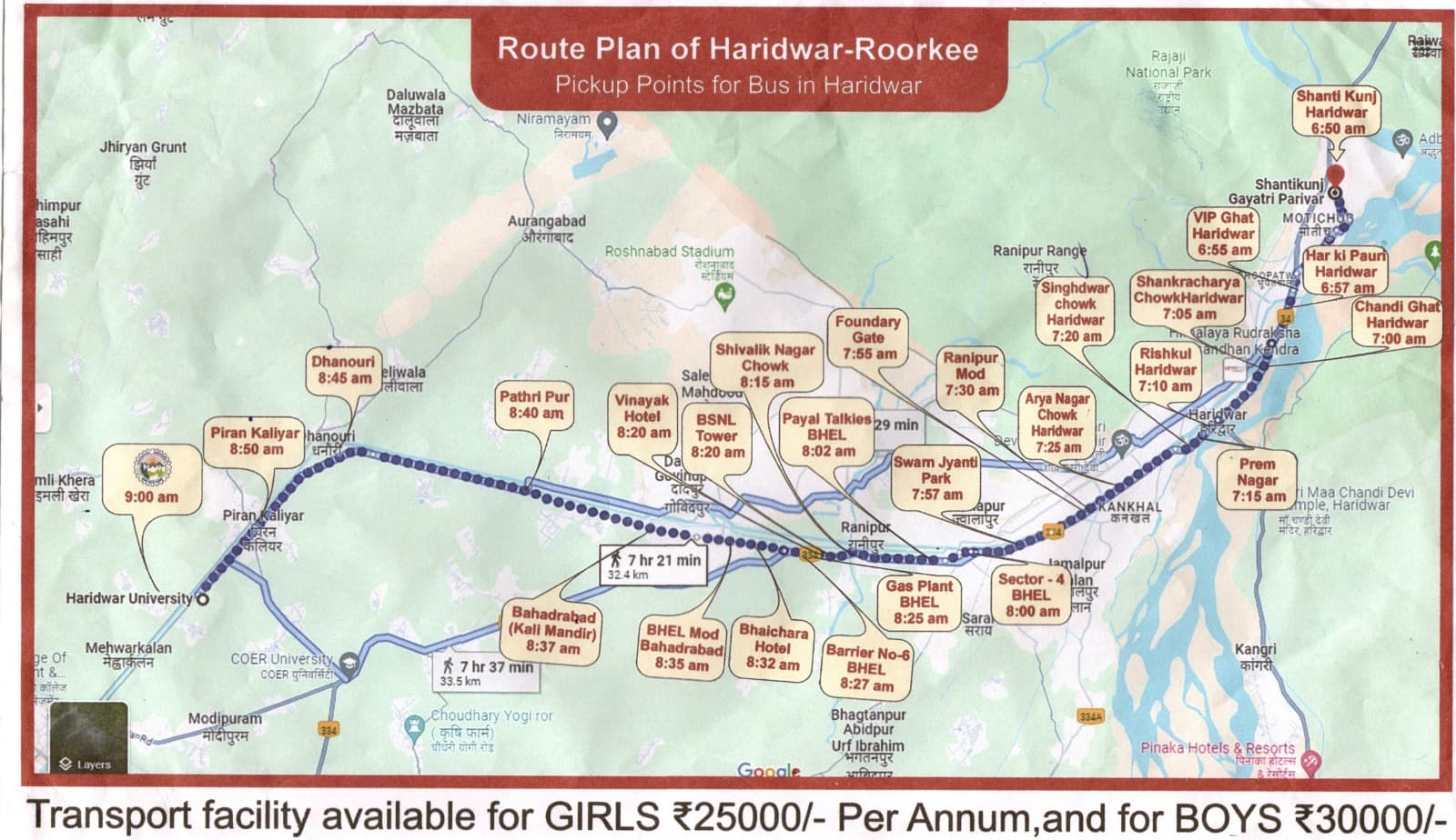 HU Buses Route Chart 2026-27