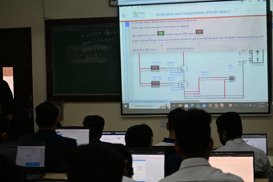 Students working with virtual lab simulation