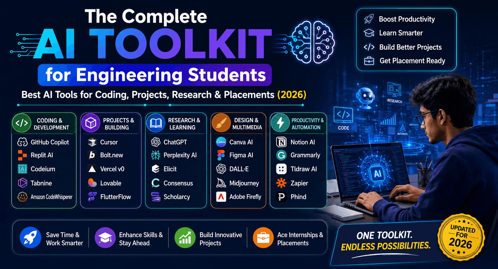 The Complete AI Toolkit for Engineering Students: Best AI Tools for Coding, Projects, Research & Placements (2026)