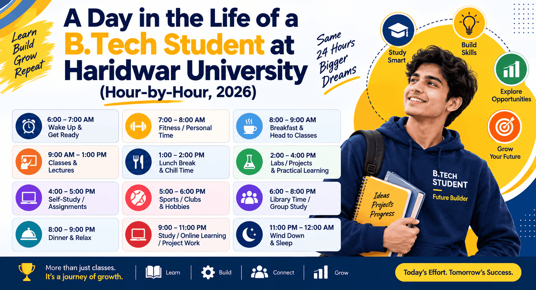 A Day in the Life of a B.Tech Student at Haridwar University (Hour-by-Hour, 2026)